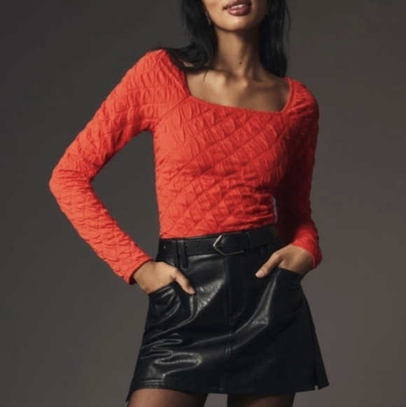 Anthropologie New Maeve Long Sleeve Modern Popcorn Crop Top Womens Size Large - Picture 1 of 12